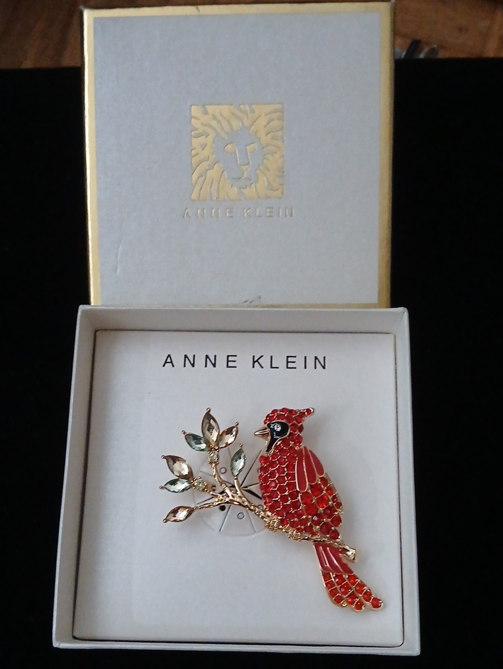 Anne Klein Red and Gold Enamel Cardinal Brooch
